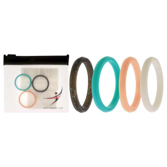 Silicone Wedding Stackble Point Ring Set - Turquoise-Black by ROQ - Picture 1 of 2